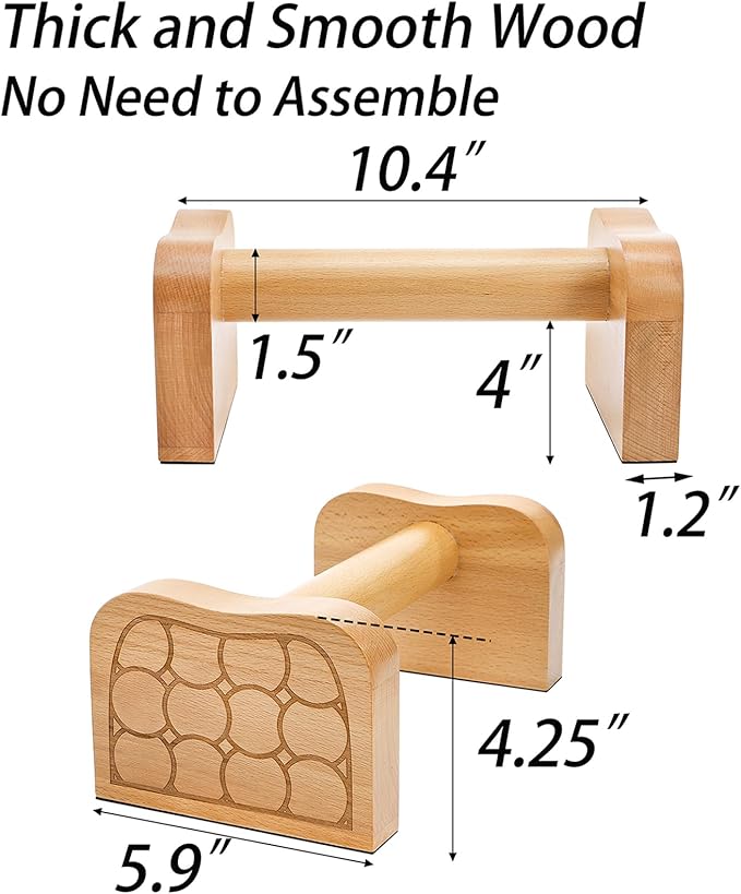 TOPZEA 2 Pcs Wooden Parallettes Push Up Bars, Solid Beech Wood Calisthenics Equipment Non-Slip Push Up Handle Stand for Handstand & Strength Training, Calisthenics, Home Gym & Floor Workouts