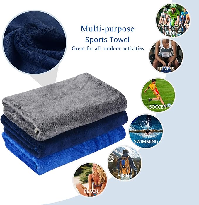 KinHwa Absorbent Workout Towels for Gym Soft Gym Towels for Sweat Microfiber Sports Towel Perfect Size for Workouts, Hot Yoga, Running, Biking or Camping 16inch x 31inch 3 Pack