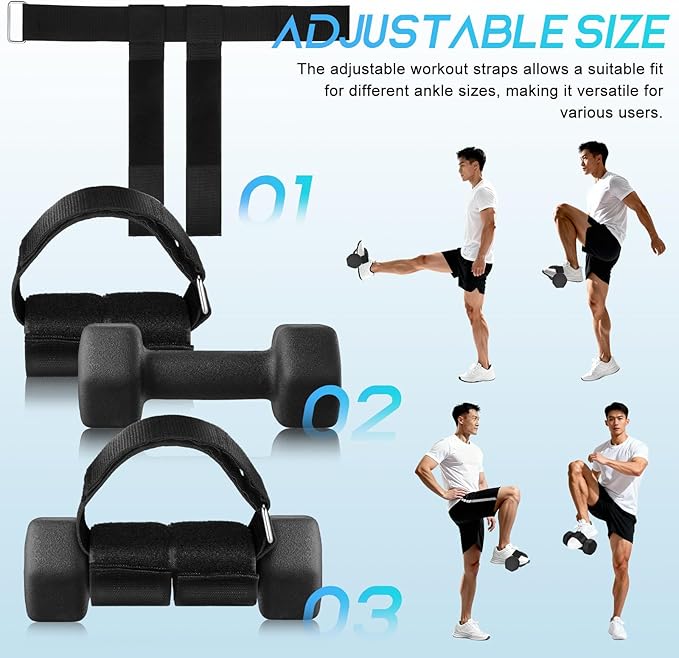 Veemoon 2 Pcs Adjustable Ankle Straps,dumbbell Foot Attachment Straps Gym Equipment for Leg Strength Training Home Gym Accessories