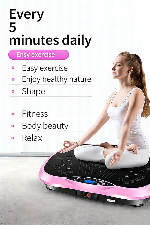 Vibrating Platform Fitness Machine, Full-Body Workout Trainer, with LCD Screen, Pink.