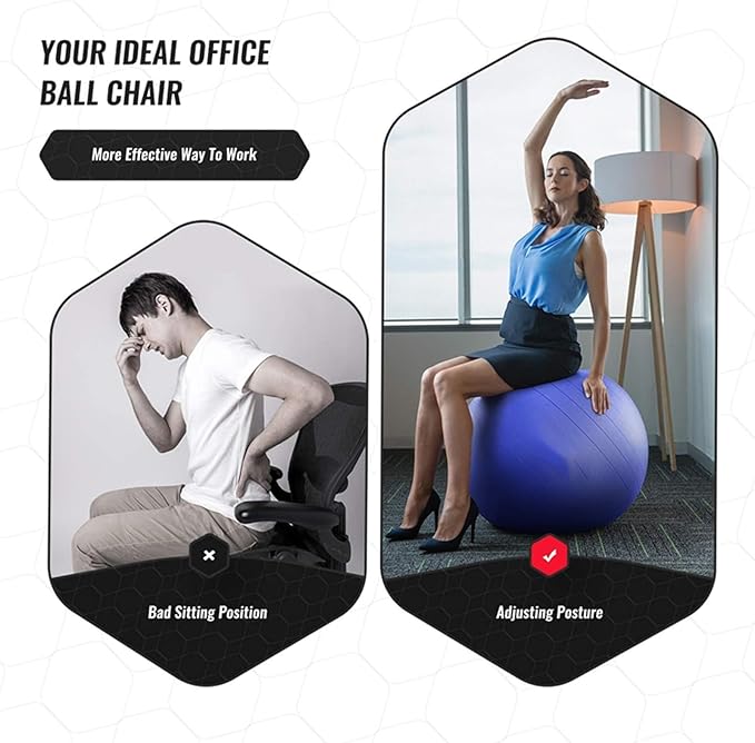 Yoga Ball Office Chair, Home Fitness Yoga Ball Chair, Ergonomic Pilates Balls Desk Chairs with Back and Wheels, Portable Exercise Balls Chairs wiht Anti-Slip Stripes, for Gym, Home(Purple)