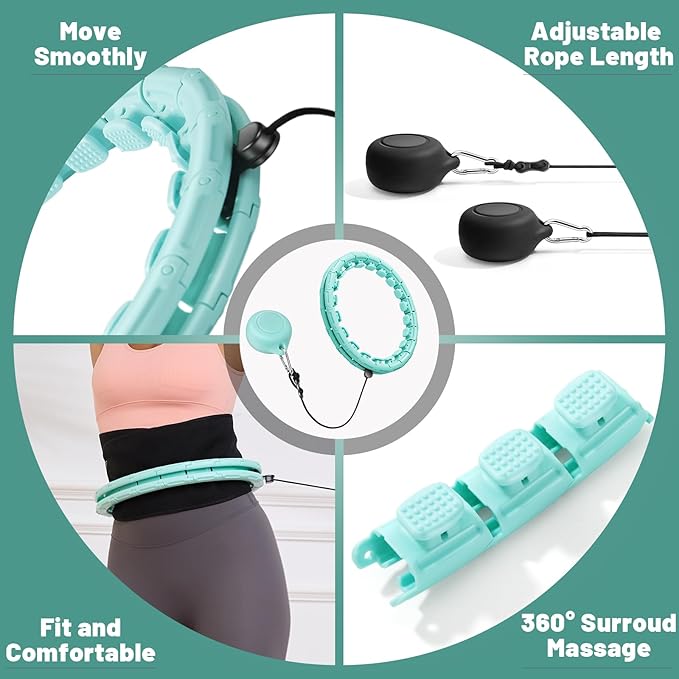 Weighted Fit Hoop Plus Size with Extra Sweat Belt for Adult Weight Loss, 32 Detachable Links Smart Fitness Hoop, Fitness and Massage 2 in 1, Great for Adults and Beginners