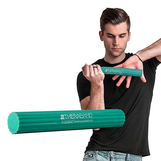 THERABAND FlexBar, Tennis Elbow Therapy Bar, Relieve Tendonitis Aches & Improve Grip Strength, Resistance Bar for Golfers Elbow & Tendinitis, Green, Medium, Intermediate