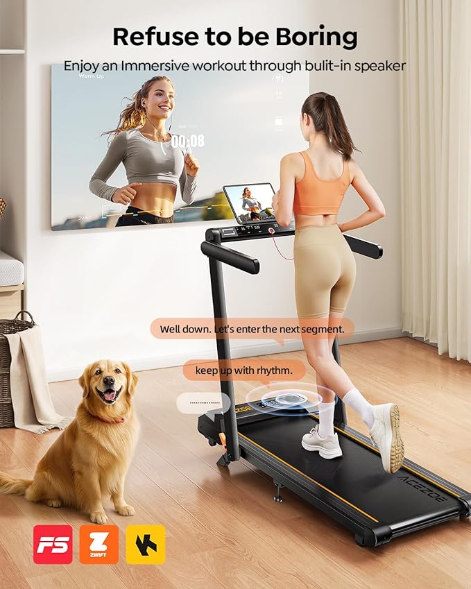 Foldable Treadmill with 0-15% Incline and Handle Bar, 2.5HP Treadmills for Home, Under Desk Treadmill with 300LBS Capacity, Walking Pad with Speaker, APP/Remote Control