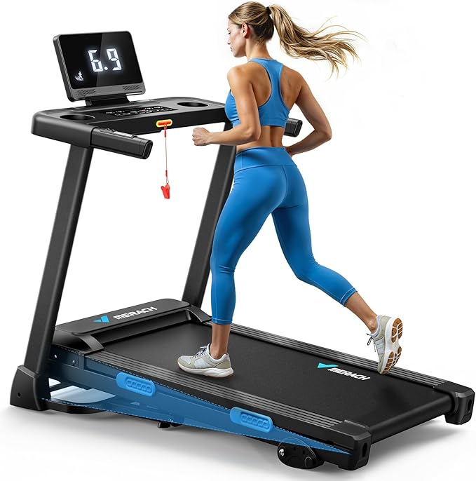 MERACH Incline Treadmill with Incline 6%-15%, 7-Layer Belt 300LBS Capacity Tredmill Foldable Handle Running Treadmills for Home, 0.5-7.5MPH 3.0HP Incline Folding Treadmill LED with APP Threadmill