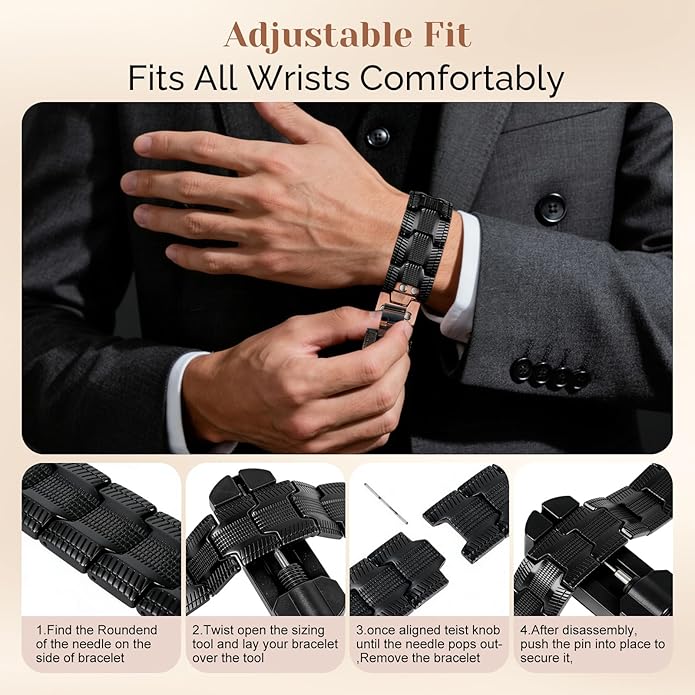 JEROOT Men's 99.99% Pure Copper Magnetic Bracelet, 3500 Gauss Magnets Adjustable with Sizing Tool
