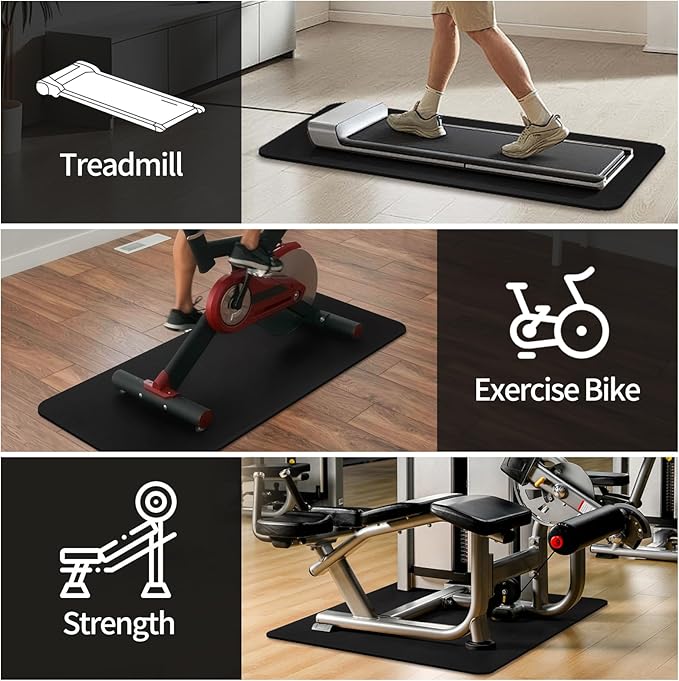Treadmill Mat for Hardwood Floors - 100% Recycled Rubber Mat for Home Gym Flooring, Durable Workout Fitness Mats, Walking Pad Exercise Bike Equipment Mat, Non-Slip