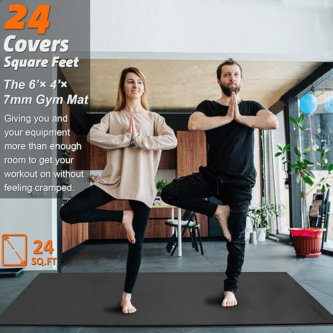 Large Workout Mat 6'x2' & 6'x4' - Home Gym Flooring for Weightlifting, Jump Rope, MMA, Yoga, Cardio, Stretch, Plyo, HIIT - Shoe-Friendly