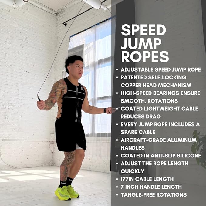 HYPERWEAR Adjustable Speed Jump Rope – Patented Self-Locking Cable System, Aluminum Handles with Knurled Silicone Grip for Cardio, Cross Training & Boxing