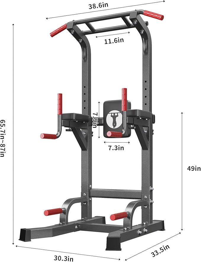 Dland Power Tower Pull Up Bar Station Multi-Function Adjustable Height Workout Equipment Dip Station Fitness Strength Training,Chin Up Station Pull Up Dip Bar Power Tower Workout For Home Gym, Black