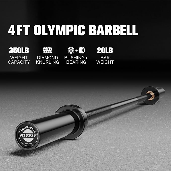 RITFIT Olympic Barbell 4ft/6ft - 2 Inch Weight Bar for Strength Training, Weightlifting, Squat, Deadlift, Bench Press, Curl, Overhead Press - 350lbs/500lbs Capacity