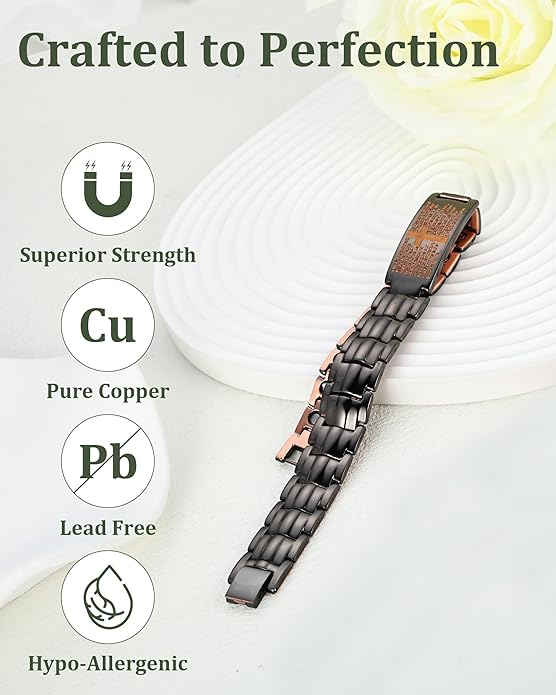 Copper Cross Bracelet for Men - Ultra Strength Magnetic Mens Cross Jewelry Set - Adjustable Magnetic Bracelet with Sizing Tool Jewelry Box
