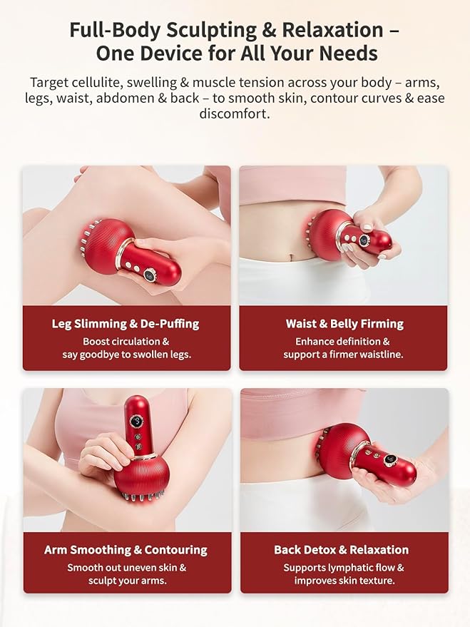 Lymphatic Drainage Massager & Anti Cellulite Massage Tool, Helps Reduce Stretch Marks & Cellulite, for Legs, Arms & Belly, Body Sculpting Machine with Microcurrent, Light, Heat & Vibration