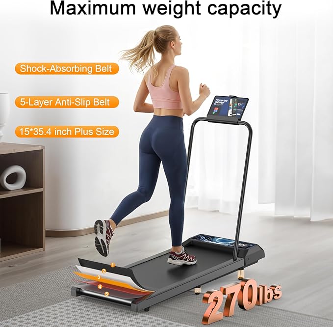 Walking Treadmill Pad with Handle Bar, Silent Fitness Equipment, Treadmill with 4-in-1 Modes, Easy Assembly, Portable Home Gym Equipment