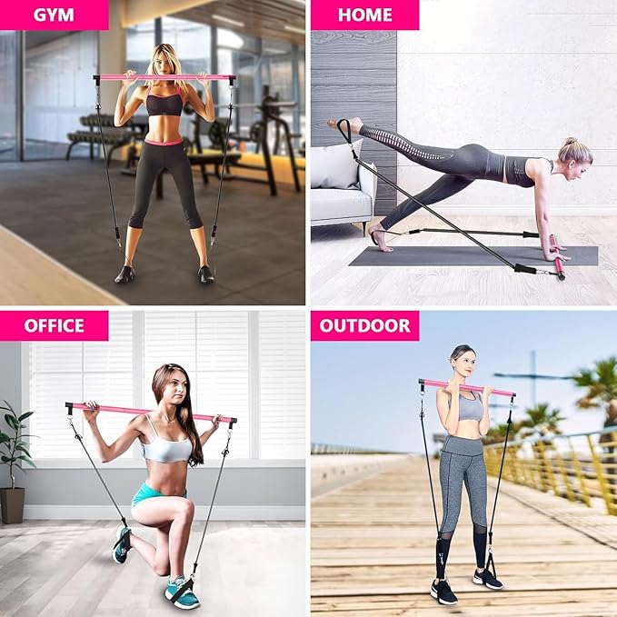 Pilates Bar Kit with Resistance Bands,Pilates Bar with Stackable Bands Workout Equipment for Legs,Hip,Waist and Arm,Exercise Fitness Equipment for Women & Men Home Gym Yoga Pilates
