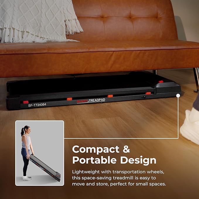 Sunny Health & Fitness Wi-Fi Smart Treadmill Walking Pad with Shock Absorption Cushioning, Home Fitness Cardio Equipment with SunnyFit App Access - Compact Foldable, Auto Incline, Under Desk Optional