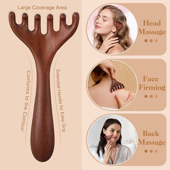 2 Pcs Wooden Scalp Massage Tool for Head Massager Comb Gua Sha Tool for Relaxation Hair Head