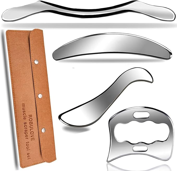 4 in 1 Professional Stainless Steel Muscle Scraper Tool Set, IASTM Tool, Scraping Tool Physical Therapy with Case