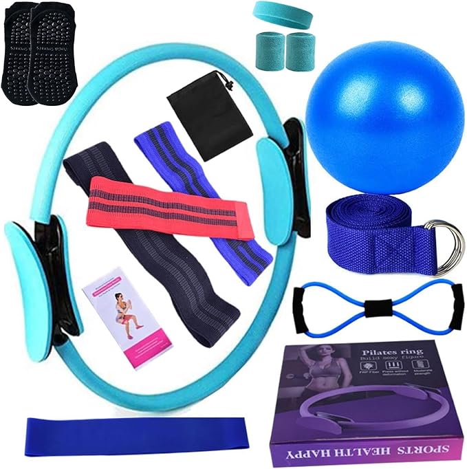 Better Me Pilates Kit, 11Pcs Better Me Pilates Essentials Kit for Women, Better Me Home Pilates Ring and Ball Set, Yoga Ball 25cm Figure 8 Resistance Band Yoga Bands for Home and Gym Workout