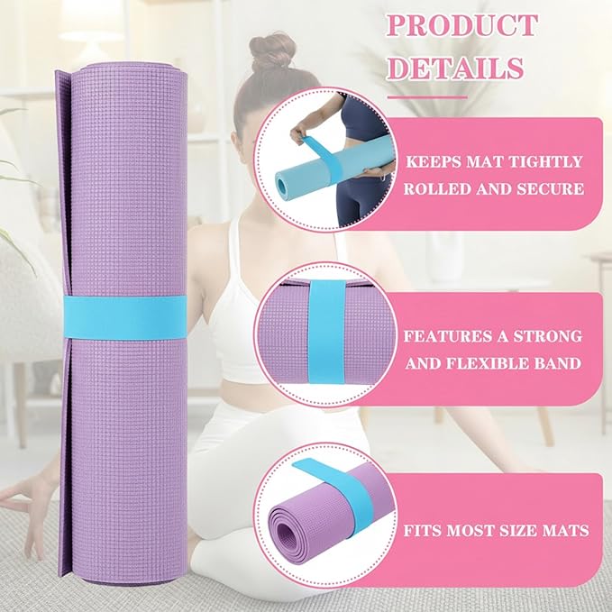 Yoga Mat Strap, One Snap Yoga Mat Slap Band for Keep Mats Tightly Rolled, Elastic One Snap Straps Band