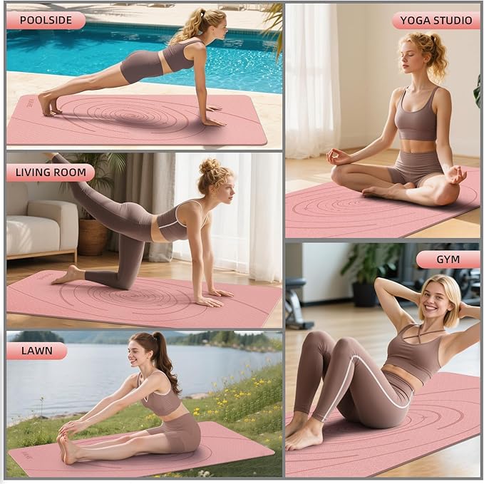 Large Yoga Mat Thick, 76"x32"x0.31"Wide POE Exercise Mat with Non-Slip Surface & Carry Strap, Anti-Tear Workout Mat for Yoga, Pilates, Fitness