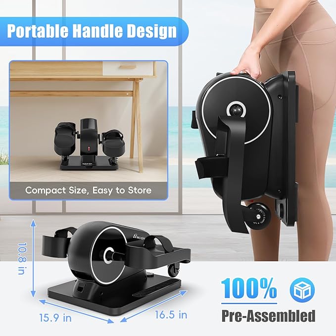 ANCHEER Under Desk Elliptical Machine, 2-in-1 Mini Exercise Bike, Digital Display, 9 Resistance Levels, 12 Speed Levels, Active and Auto Modes, Silent Operation
