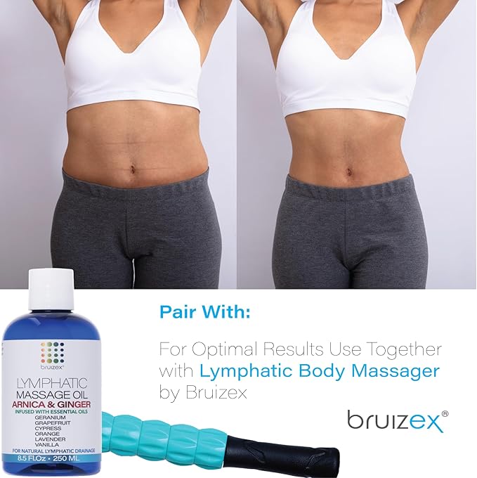 Bruizex Lymphatic Drainage Massage Oil with Arnica & Ginger for Post-Procedure Massage & Lymphatic Drainage Massager, Liposuction, 360 Lipo, BBL, After Tummy Tuck Procedure, Warming Formula - 8.5 Oz