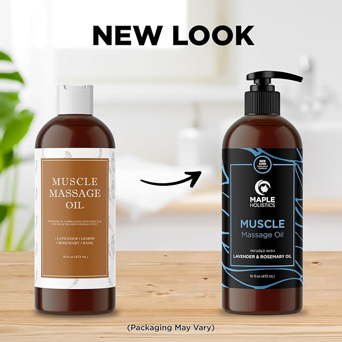 Sore Muscle Massage Oil for Body - Relaxing Therapy With Lavender and Rosemary Oils for Muscle Relief - Gentle Warming for Pro or Home Use (16oz)