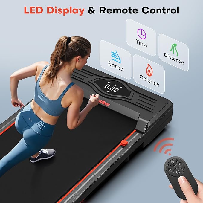 Walking Pad Treadmill, Under Desk Treadmill, Portable Treadmill for Home Office, Compact Quiet Desk Treadmill, Jogging Running Machine with Remote Control & LED Display, Installation Free