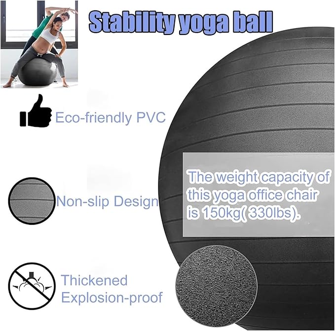 Yoga Ball Chair,Yoga Ball，Exercise Ball, Yoga Ball Chair Ergonomic Desk Ball Chair for Adults Exercise Ball Seat to Spine Alignment Extra Thick Yoga Office Chair with Wheels