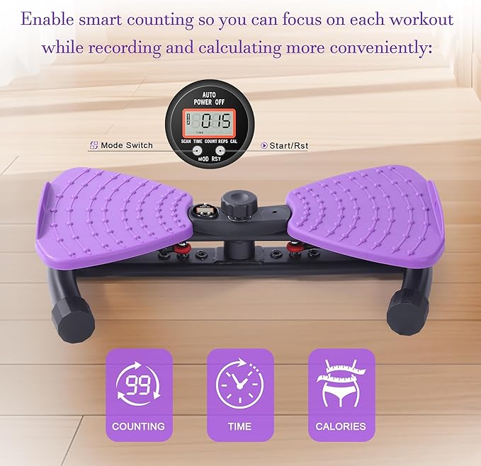 Waist Twister Machine Exercise With Digital Display To Track Time, Reps And Calories Burned, Waist twister machine With Balance Rope, Noiseless Abs Twister Plate, Holds 220 Lbs (purple and black)