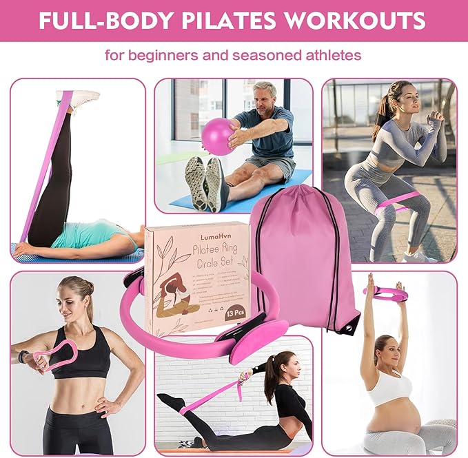 Qmint 13 PCS Pilates Essentials Kit for Women,Pilates Ring and Yoga Ball & Accessories, with Resistance Bands for Home Workouts,Pilates,Yoga