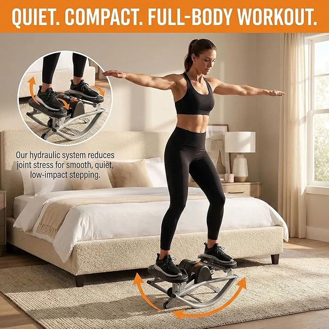 Rock Stepper Side to Side, Mini Stepper with Resistance Bands, Steppers for Exercise at Home, No Assembly Stair Climber for Full Body Workout, Digital Monitor Twist Action Cardio Machine