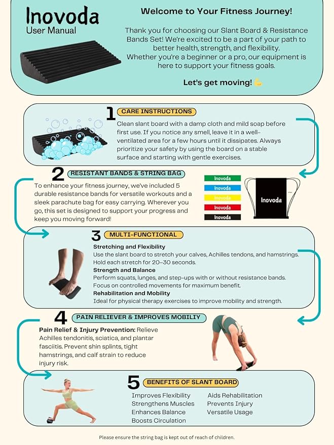 Slant Board for Calf Stretching | Achilles Stretch Board, Ankle Balance Board & Ankle Exerciser Strengthener for Relief of Plantar Fasciitis, Achilles Tendonitis & Calf Tightness | Calf Stretcher with 5 Resistance Bands & Carry Bag