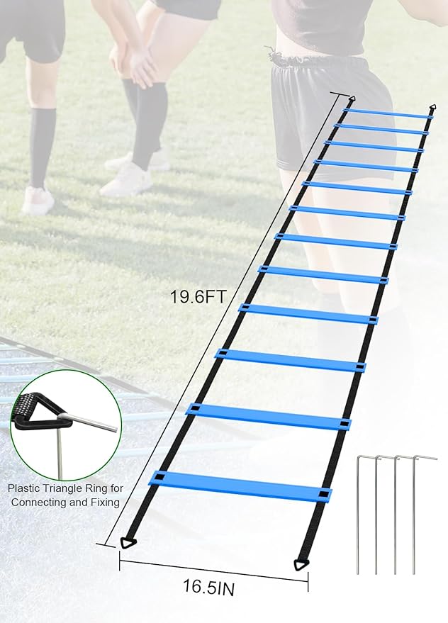 Speed Agility Training Equipment Set - 20ft Agility Ladder, 10 Disc Cones, Resistance Parachute, 5 Resistance Bands & Carry Bag | Football Soccer Basketball Fitness Drills
