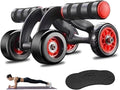 Ab Roller Exercise Wheel, Ab Roller Automatic Rebound Abs Trainer 4 Wheels Heavy Duty Abdominal Wheel with Kneeling Mat Non-slip Low Noise Core Workout