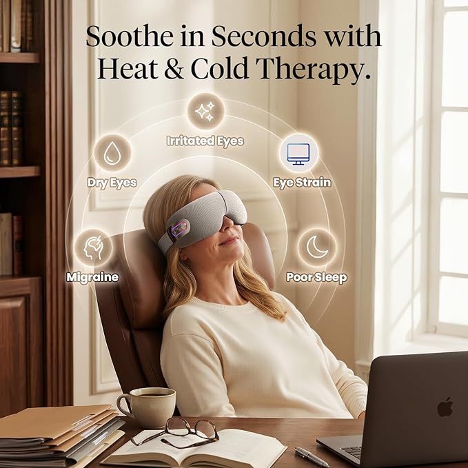 BOB AND BRAD EYEFLOW Eye Massager with Heat & Cooling, FSA Eligible and HSA - Semiconductor Cold Compress Eye Mask for Migraines, Dry Eyes & Dark Circles, Heated Temple Massager for Headaches & Sleep