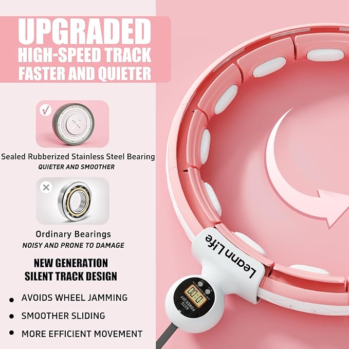 U5 Smart Weighted Hula Hoop with Counter & Waist Trimmer – 16 Knots, 28"–46" Adjustable Infinity Hoop Plus Size, Quiet Rubberized Wheels, Ab Workout Fitness, Weight Loss, Abdominal Toner