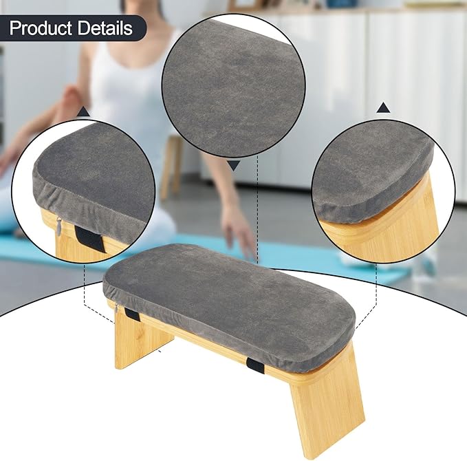 Meditation Bench Prayer Bench with Soft Cushion Wooden Comfortable Portable Folding Kneeling Stool Prayer Stool, Gray