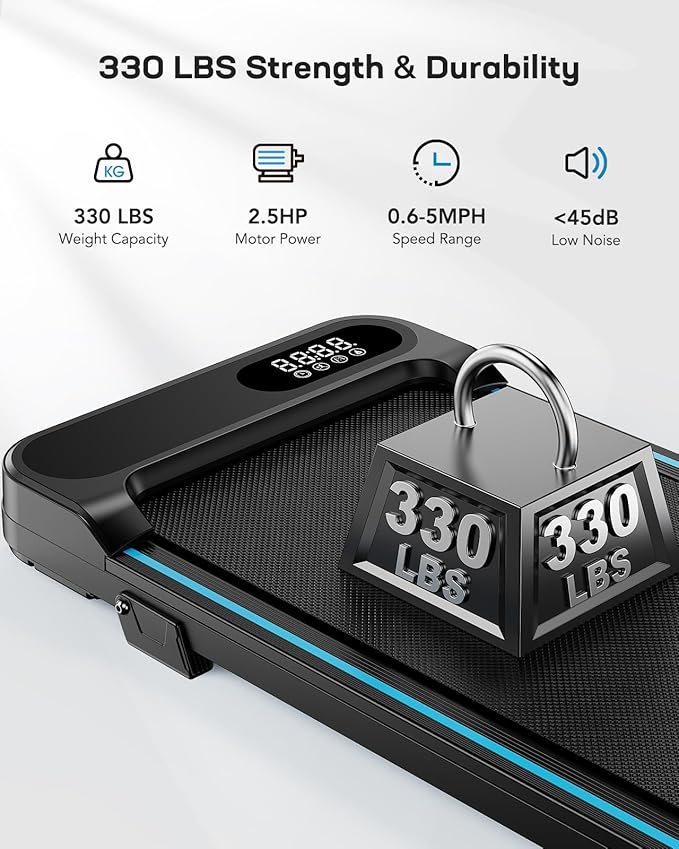 HUANUO Walking Pad Treadmill, Walking Pad with 5° Incline, 330 lbs Weight Capacity, 2.5 HP Low Noise Desk Treadmill, Remote Control & LED Display, Portable Treadmills for Home, Knee Protection