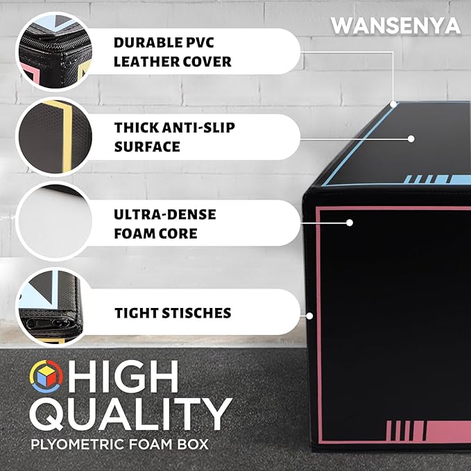 3-in-1 Dense Foam Plyometric Jump Box,30"x24"x20"-24"x20"x16"-20"x18"x16"Non-Slip Box Jumps for Home Gym,Exercise Foam Plyo Box for Fitness Training-Step-Ups,Split Squats,Dips,Box Jump Cube