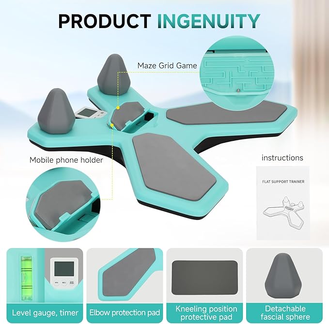 Balance Board for Core Trainer, Plank Board for 360° Tilt & Twist Design, Multi-Functional Handles, Phone Holder & Maze Game, Elbow Pad, Fluorescent Green