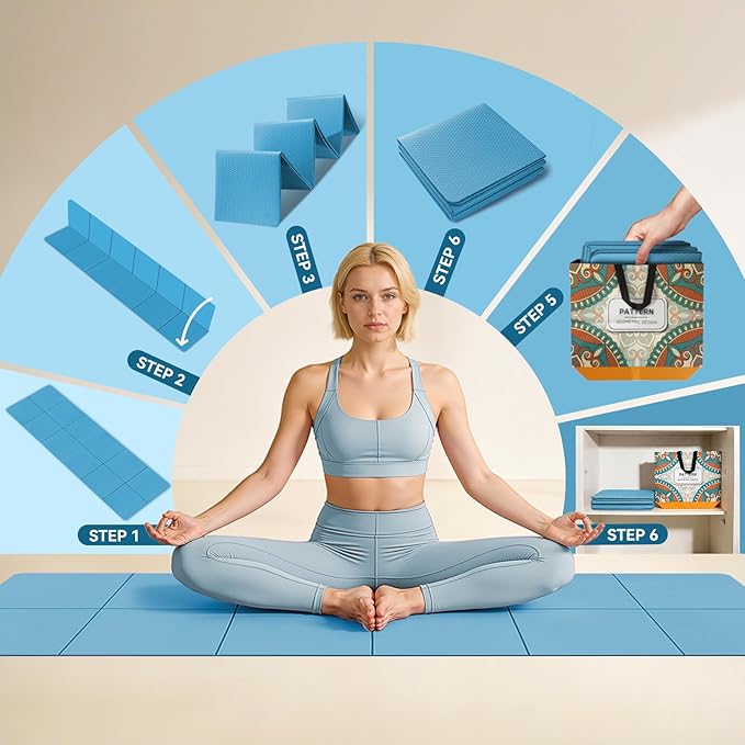 Foldable Travel Yoga Mat 72"x24"x0.24", Lightweight Non Slip Exercise Mat, Portable Folding Workout Mat for Yoga, Pilates, Stretching, Home Gym, Outdoor Fitness & Travel