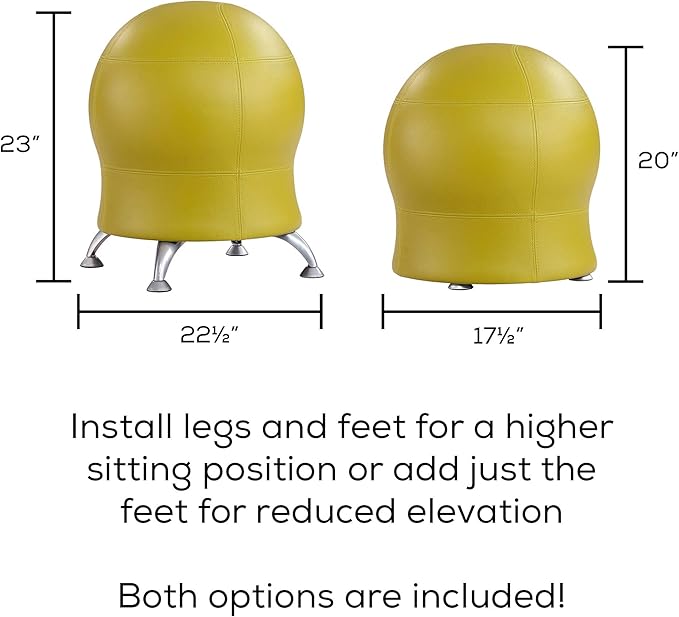 Safco Zenergy Ball Chair, Active Seating, Anti-Burst, Inflatable Chair for Home Office and Classroom, Green Vinyl