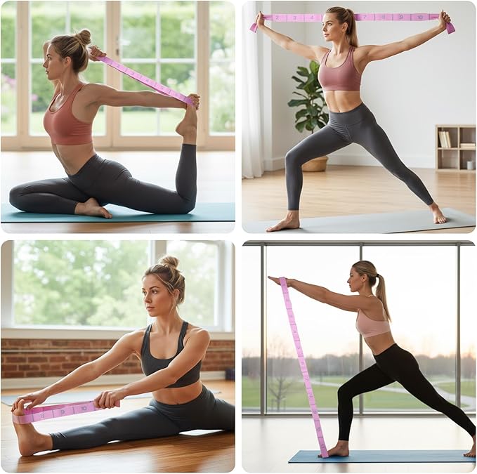 Stretching Strap with 11 Loops Yoga Stretch Strap for Physical Therapy Pilate Ballet Dance Non Slip Exercise Leg Stretch Band for Hamstring Leg Stretching Flexibility (Pink)