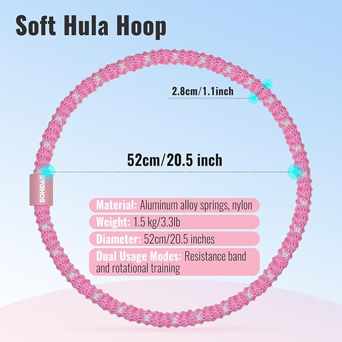 Soft Hula Hoop for Adults 3.3lb Weighted Hula Hoops for Women Weight Loss Pilates Equipment Infinity Hoop Soft Spring Weighted Hoop for Adults Women Beginners Kids Home Travel Gym