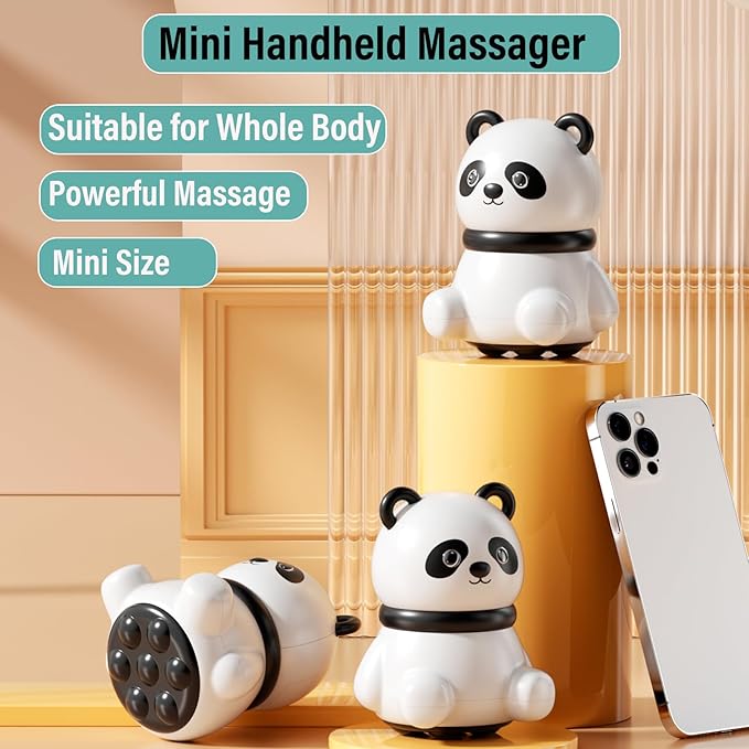 Mini Handheld Massager, Small Handheld Massager for Whole Body, Shoulders, Neck, Back, Leg, Pain Relief & Relaxation - Panda Gifts (White)