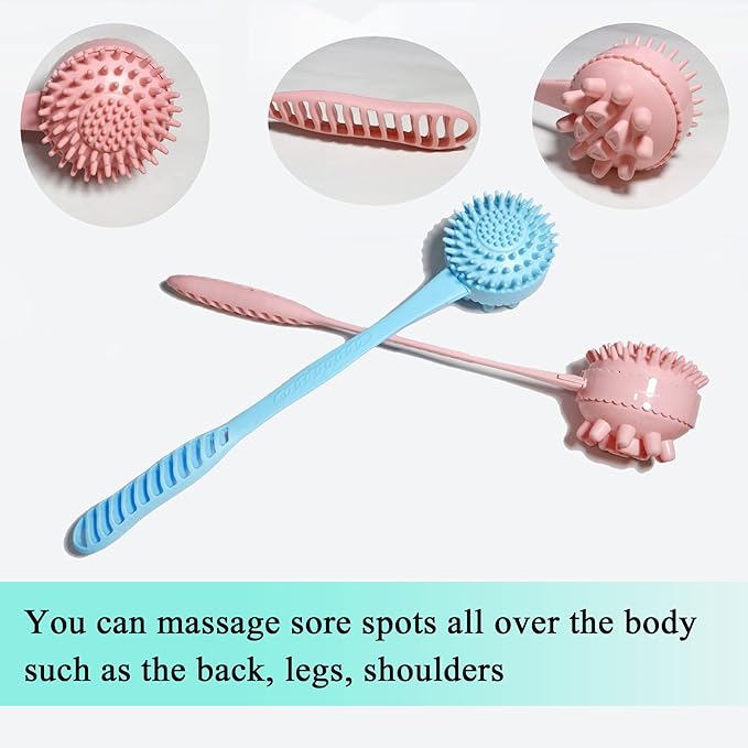 Manual Back Massagers, 2 Pack Massage Hammer for Shoulder Soreness Relief, 15 Inch Long Handheld Plastic Hammer for Whole Body Legs Arms Back in Home Office (Blue+Pink)