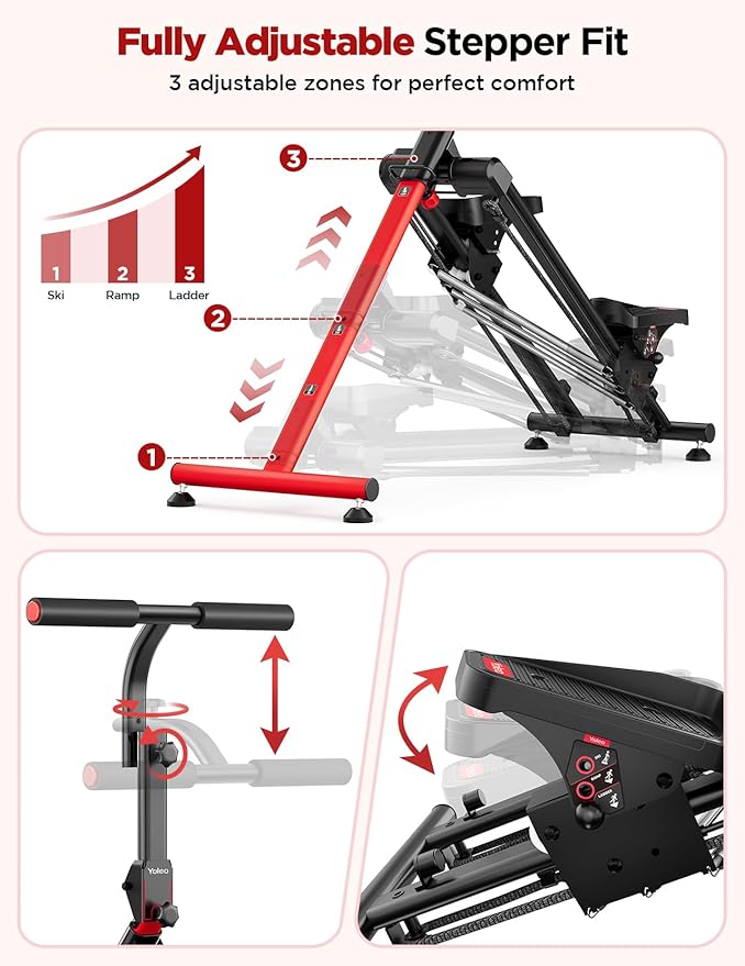 YOLEO Adjustable Resistance Stair Steppers for Exercise at Home, Folding Cardio Stairmaster with 3 Workout Modes & Oversized Pedal,90% Pre-Assembled Stair Climber with Handlebar for Full Body Workout