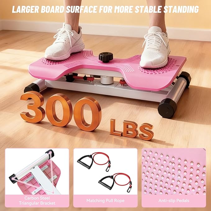 Waist Twister Machine with Resistance Bands, Noiseless Core & Belly Fat Workout Twist Board, Non-Slip Ab Exercise Disc for Men & Women, 300 Lbs Weight Capacity Home Fitness Equipment